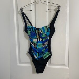 La Blanca Blue and Green Geometric One Piece Swimsuit